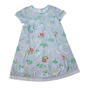 Hanna Andersson 6-7 Grey Jersey Cotton Dress Flowers